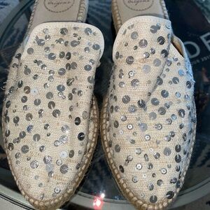 Sequin Linen/Canvas Espadrille Mules